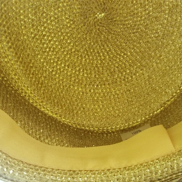 Elegant Gorgeous Gold tone Metallic bead Wedding Church Festival party Straw hat